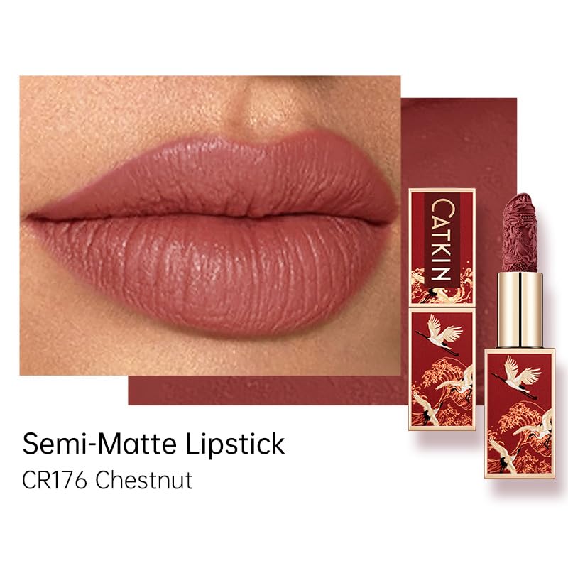 Catkin Semi-Matte Lipstick Hydrating High Impact Color Infused with Vitamin E and Avocado Oil Smooth Soft Texture Long Lasting Matte Finish 176-Velvo Beauty