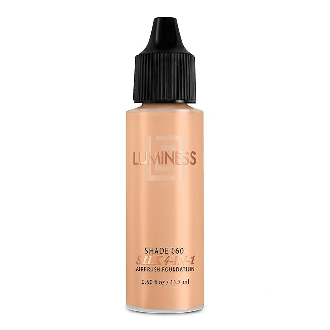 Luminess Air Silk 4-In-1 Airbrush Foundation- Foundation, Shade 060 (.5 Fl Oz) - Sheer to Medium Coverage - Anti-Aging Formula Hydrates and Moisturizes - Professional Makeup Kit for Cordless Air Brush-Velvo Beauty