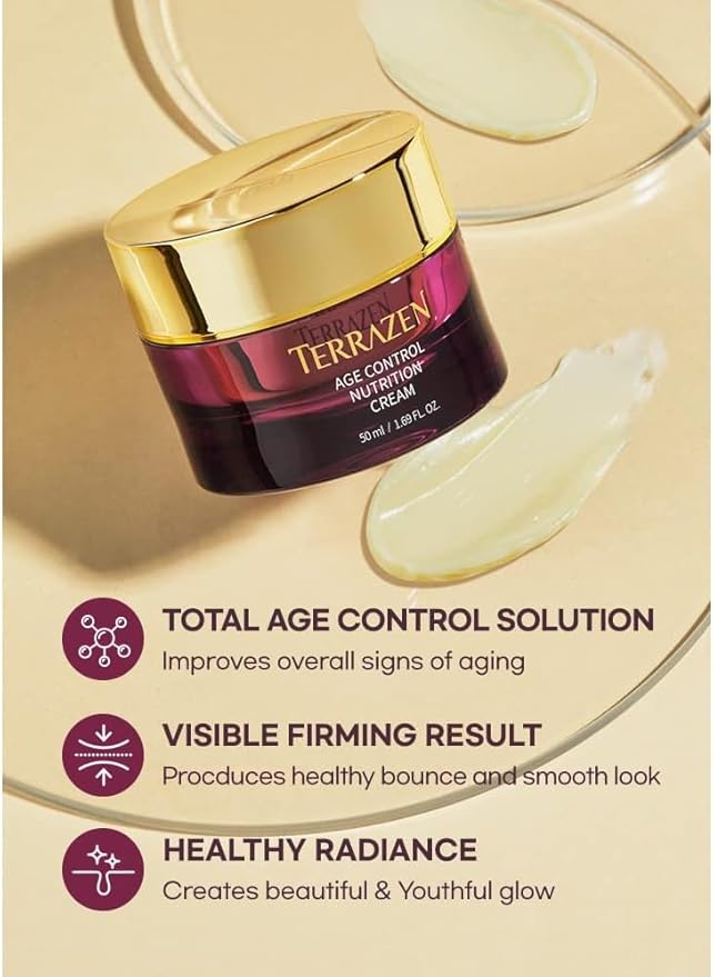 Terrzen Korean Face Cream Age Control Nutrition, 1.69 fl.oz. (50ml), Reduce Wrinkle, Hyaluronic Acid + Plant Stem Cell + Real Protein + Plant Squalane-Velvo Beauty