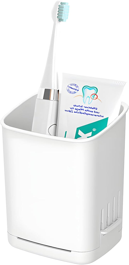 Toothbrush Holder Cup Wall Mounted Drill-Free for Bathroom Shower Electric Toothbrush Toothpaste Razor Holder Removable Waterproof Sturdy Self Draining, Tableware Holder for Kitchen(1pcs&White)-Velvo Beauty