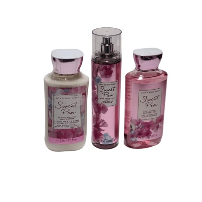 Bath and Body Works Sweet Pea Set, Body Lotion, Shower Gel and Fragrance Mist, Full Size-Velvo Beauty