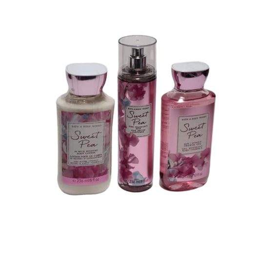 Bath and Body Works Sweet Pea Set, Body Lotion, Shower Gel and Fragrance Mist, Full Size-Velvo Beauty