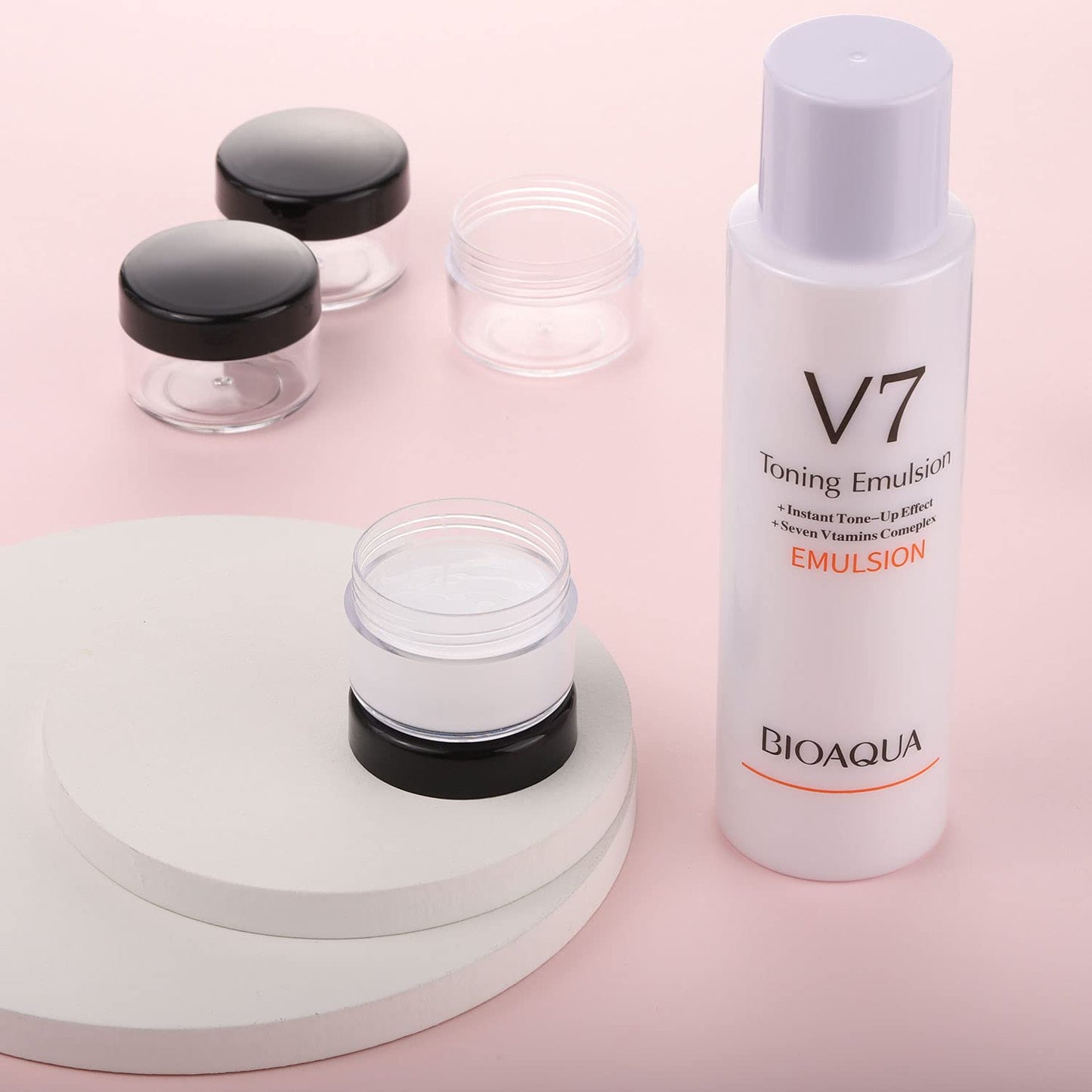 Refillable Cosmetic Sample Jars - 100 Pack 15g (0.5oz) Black Small Travel Containers with Lids + 10 Mini Makeup Spatulas - BPA Free-Velvo Beauty