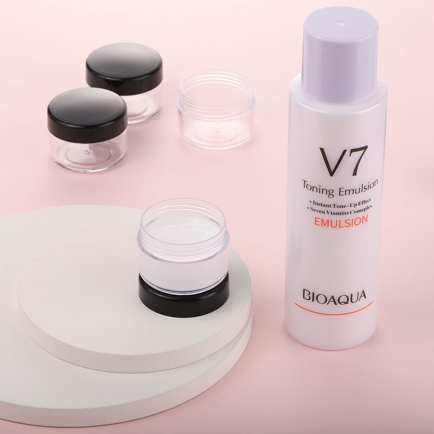 Refillable Cosmetic Sample Jars - 100 Pack 15g (0.5oz) Black Small Travel Containers with Lids + 10 Mini Makeup Spatulas - BPA Free-Velvo Beauty