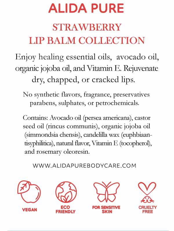 Strawberry Lip Balm Collection, Vegan Lip Balm Set, Beeswax Free, with Avocado Oil, Organic Jojoba Oil, and Vitamin E, Natural Moisturizer for Dry, Chapped Lips, 3 Tube Set-Velvo Beauty