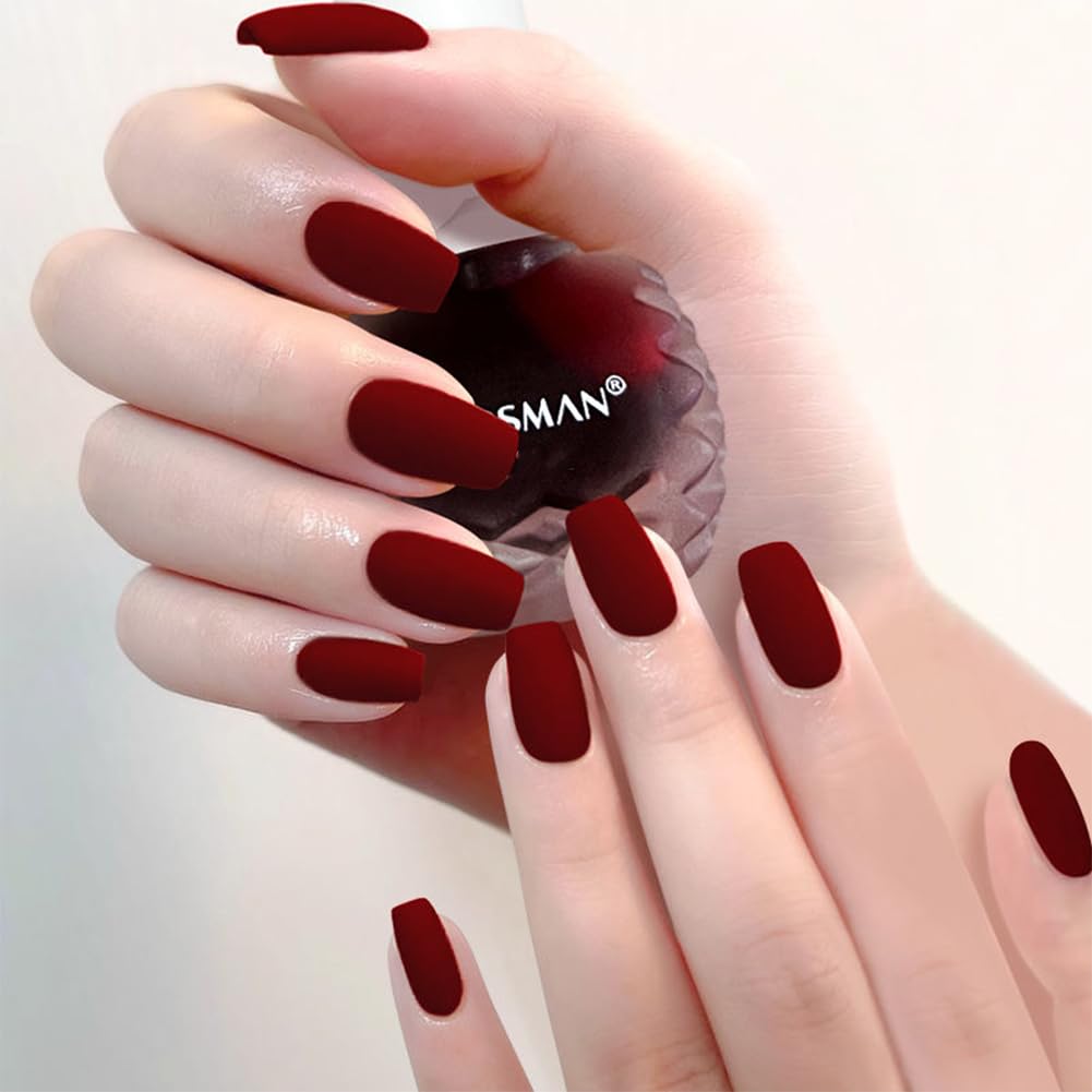 COSMOO 12ml Burgundy Matte Nail Polish, Quick Dry Nail Lacquer for Nail Art Varnish, Mist Effect Matte Finish Velvet Nail Polish, 0.41 fl oz (Burgundy, 0.41 fl oz)-Velvo Beauty