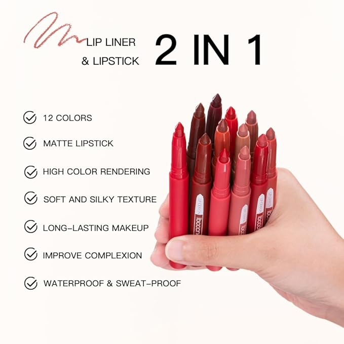 ibcccndc 6PCS Lip Liner and Lipstick Set - High Pigmented Creamy Matte Lip Liner Pencil Set for Girls and Women, Lip Makeup Gift Sets - Includes Nude and Red Lip Liners, Waterproof Formula (A)-Velvo Beauty