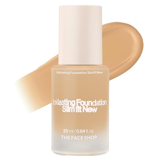THE FACE SHOP Ink Lasting Liquid Foundation, Full Coverage, 72‑Hour Wear Semi‑Matte Finish, Makeup with Bakuchiol, N110 Buttercream, 0.84 Fl. Oz.-Velvo Beauty