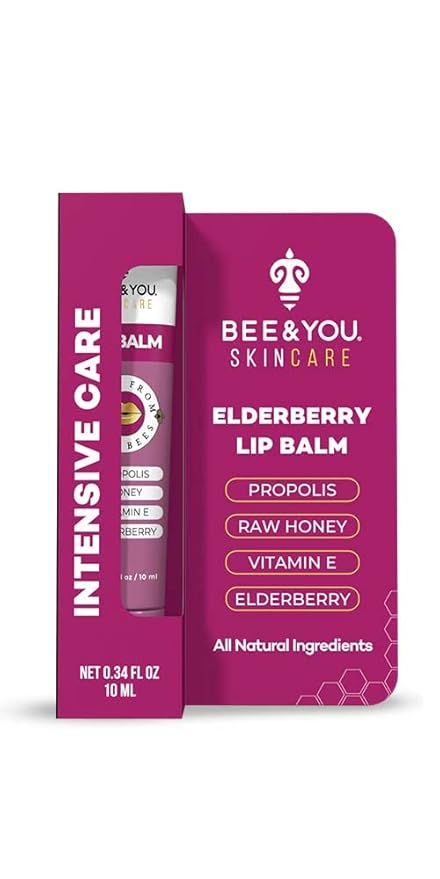Bee and You Elderberry and Propolis Extract Lip Balm, Beeswax, Shea Butter, Vitamin E, 100% Natural Moisturizing Lip Balm, Chapstick, Chapped Lips Treatment Severe, 10ml-Velvo Beauty