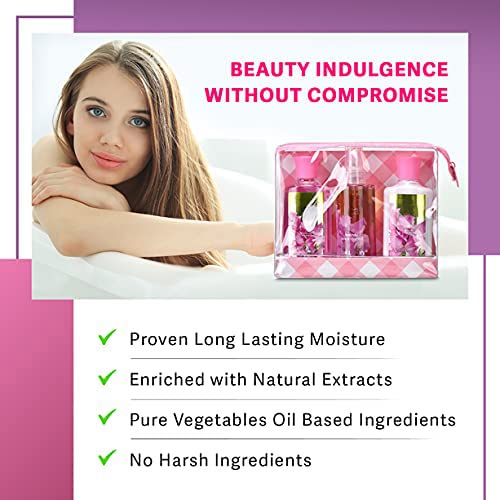 Bath & Body Care Travel Set Pea Flower Scent Home Spa Set with Body Lotion, Shower Gel and Fragrance Mist, Christmas Gifts for Her and Him-Velvo Beauty