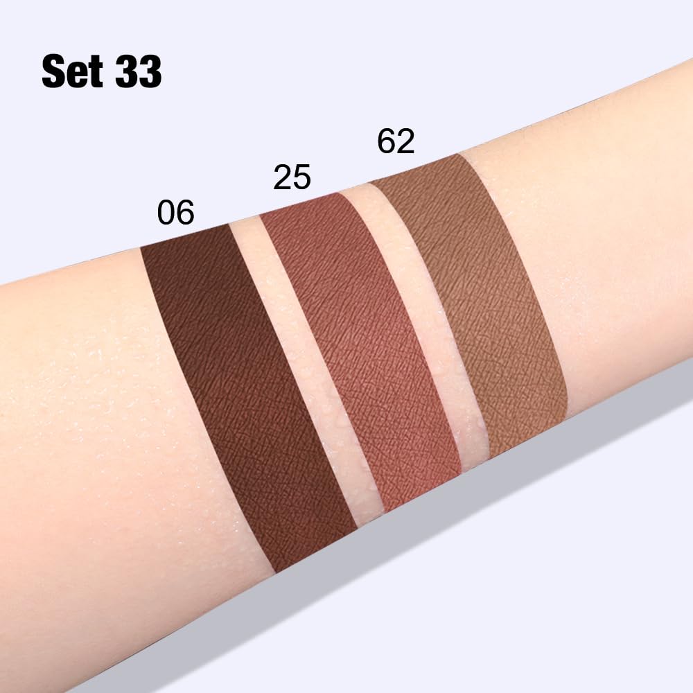 evpct 3Pcs Chocolate Red Brown Nude Matte Liquid Lipstick Lip Stain Sets for Women, Matte Lipstick Long Lasting Waterproof Permanent 24 Hours original, Magic Lip Sticks Pack for Halloween Daily Makeup-Velvo Beauty