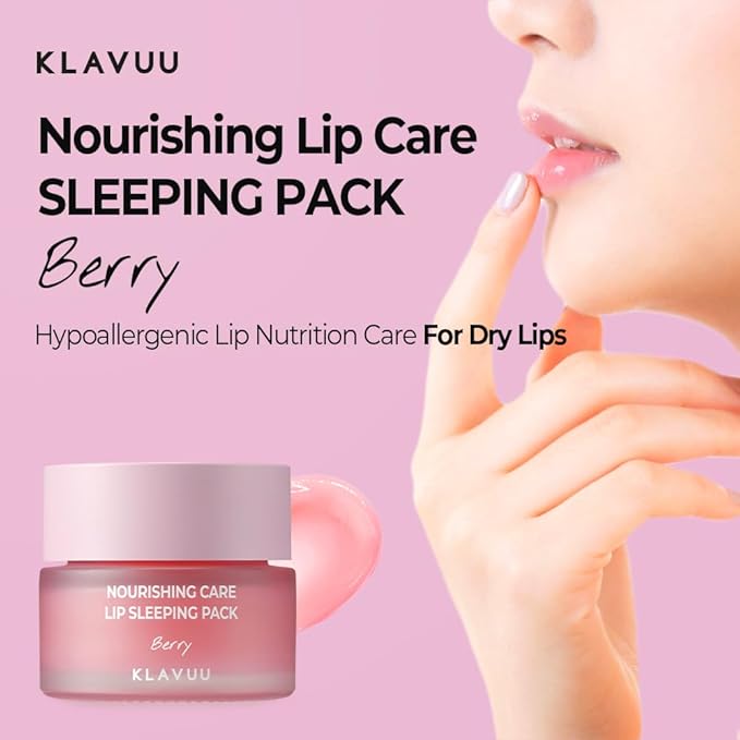 Klavuu Nourishing Care Lip Sleeping Pack(Berry & Berry) - Overnight Exfoliating & Nourishing Lip Treatment Balm for Dry Lips - Natural Moisturizing Lip Oil - Lip Balm to Repair & Protect Lips-Velvo Beauty