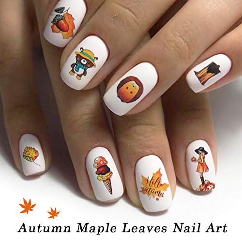 Fall Nail Stickers Autumn Maple Leaf Nail Art Decals Thanksgiving Day Water Decal Transfer Slider Set Turkey Pumpkin Nail Art Foil Stickers Nail Supplies Accessories Decoration Manicure Tips 12 Design-Velvo Beauty