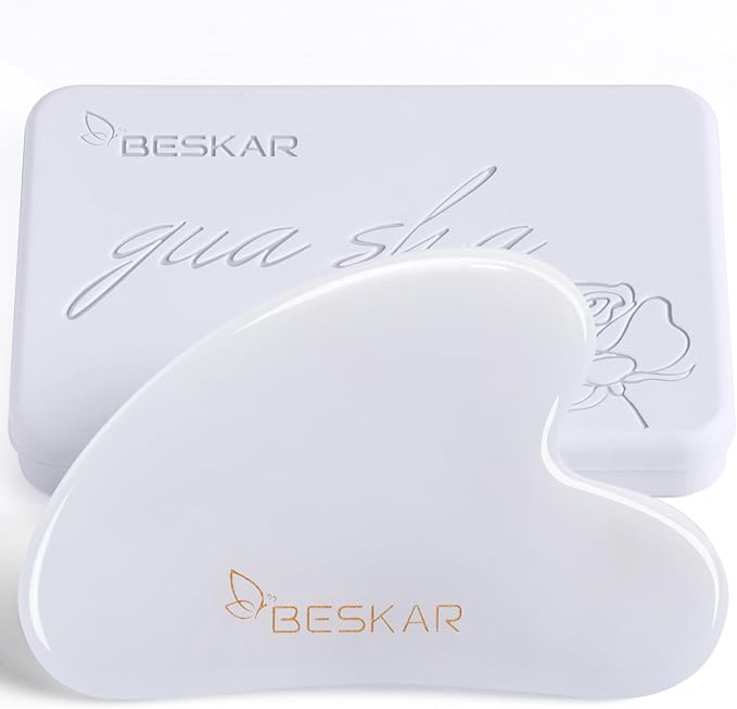 BESKAR Gua Sha Facial Tools, Natural Jade Stone Guasha Massager for Jawline Sculpting, Tighten Face Skin and Reduce Wrinkles, Face Eyes Body Neck Massage Tool, Skin Care Gift-Velvo Beauty