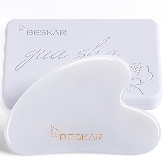 BESKAR Gua Sha Facial Tools, Natural Jade Stone Guasha Massager for Jawline Sculpting, Tighten Face Skin and Reduce Wrinkles, Face Eyes Body Neck Massage Tool, Skin Care Gift-Velvo Beauty