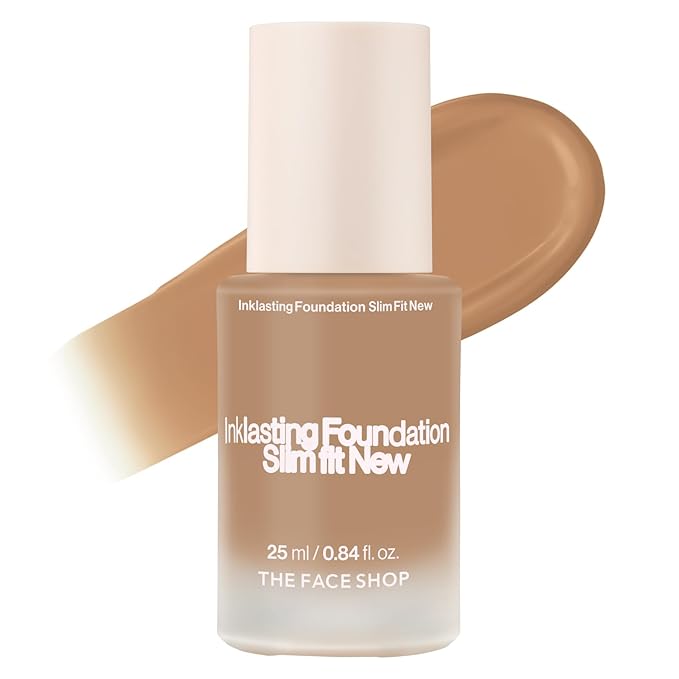 THE FACE SHOP Ink Lasting Liquid Foundation, Full Coverage, 72‑Hour Wear Semi‑Matte Finish, Makeup with Bakuchiol, N410 Cappuccino, 0.84 Fl. Oz.-Velvo Beauty