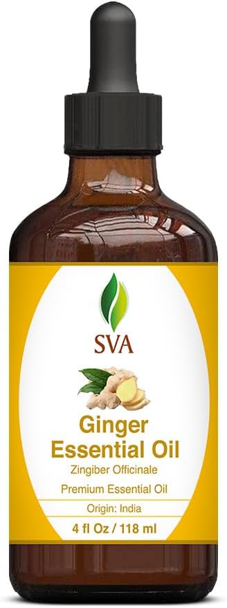 SVA Ginger Essential Oil – 4 Fl Oz – 100% Natural Ginger Oil - for Diffuser, Hair Care, Face, Skin Care, Aromatherapy, Scalp and Body Massage, Soap and Candle Making – with Dropper-Velvo Beauty