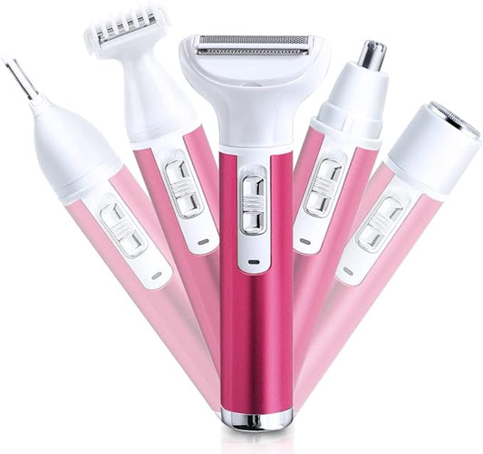 Electric Razor for Women Removal for Body Nose Hair Trimmer Face Shavers Eyebrow Legs Armpit Bikini Area Pubic Underarms Painless Rechargeable Portable 5 in 1 Womens Razors Set-Velvo Beauty