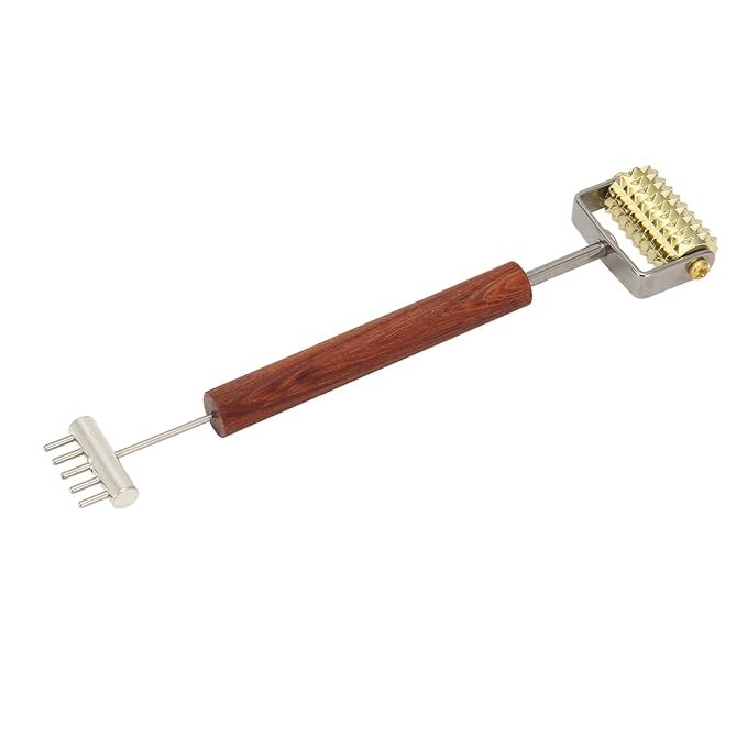 Double Head Design Face Massage Roller, Copper Wooden Handle Promote Circulation Double Head Skin Roller Massage Stick Copper Acupoint Pressing Tool-Velvo Beauty