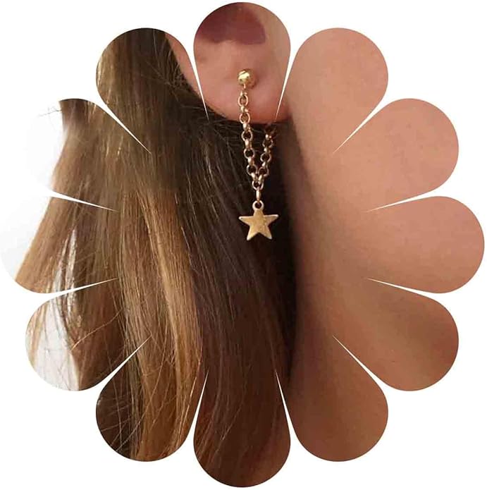 Boho Star Chain Earrings Gold Star Drop Dangle Earrings Drop Chain Star Studs Earrings Personlized Ear Threaders Earrings Jewelry for Women-Velvo Beauty