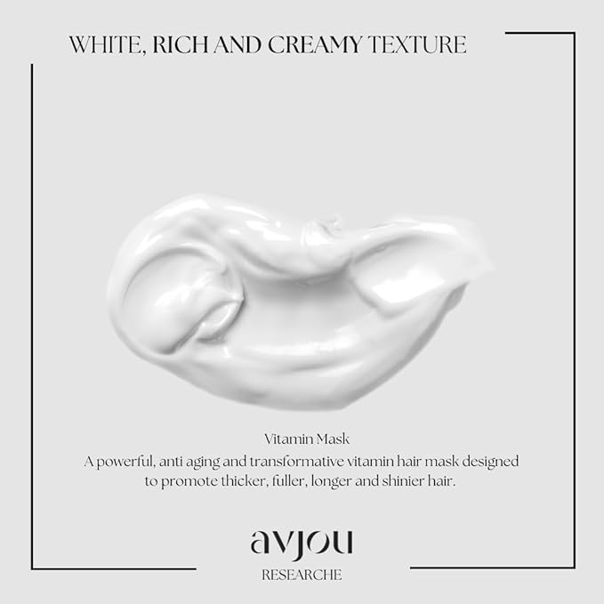 Avjou Researche™ Vitamin Mask – Supports the Look of Thicker, Fuller Hair – Vegan, Color & Keratin Safe, Hydrates & Strengthens with Redensyl™ – Designed for All Hair Types, 6 oz-Velvo Beauty