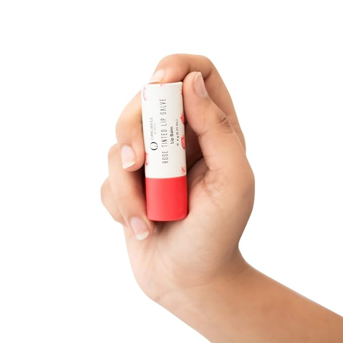 Omorfee 100% Organic Tinted Lip Balm Stick Treatment, Natural Lip Tint Gloss, Long Lasting Rose Lip Tint, Strawberry Flavor, Beetroot & Cocoa Butter, Pink Red Color, Moisturizing Lip Balm - 6g/0.21Oz-Velvo Beauty
