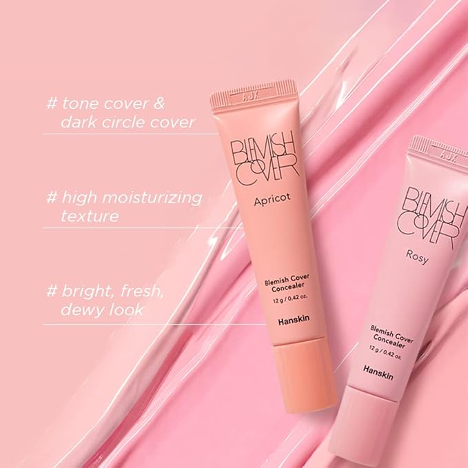 Hanskin Rosy Blemish Cover, Full Coverage Color Correcting Concealer for Under Eye Dark Circles, Korean Makeup [Rosy/12g]-Velvo Beauty