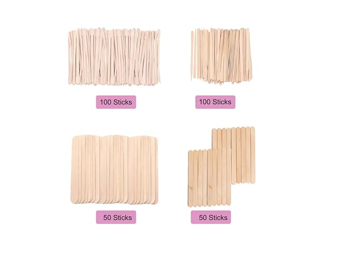 Mibly 4 Style 300 Pcs Assorted Wooden Wax Sticks for Body Legs Face and Small Medium Large Sizes Eyebrow Waxing Applicator Spatulas for Hair Removal or Wood Craft Sticks-Velvo Beauty