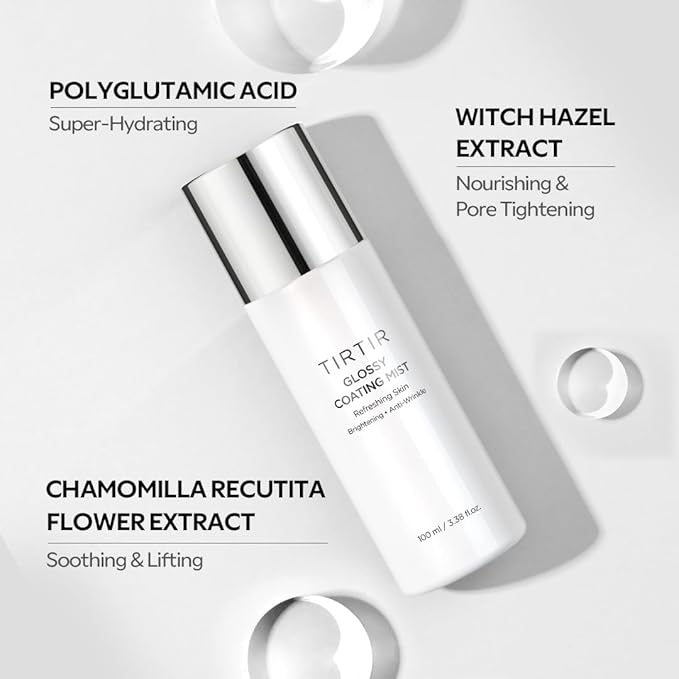 TIRTIR Glossy Coating Mist 3.38 fl. oz, Illuminating Polyglutamic Acid Face Mist for Fresh, Glowing Skin,Cooling, Soothing, Makeup Prep Spray-Velvo Beauty