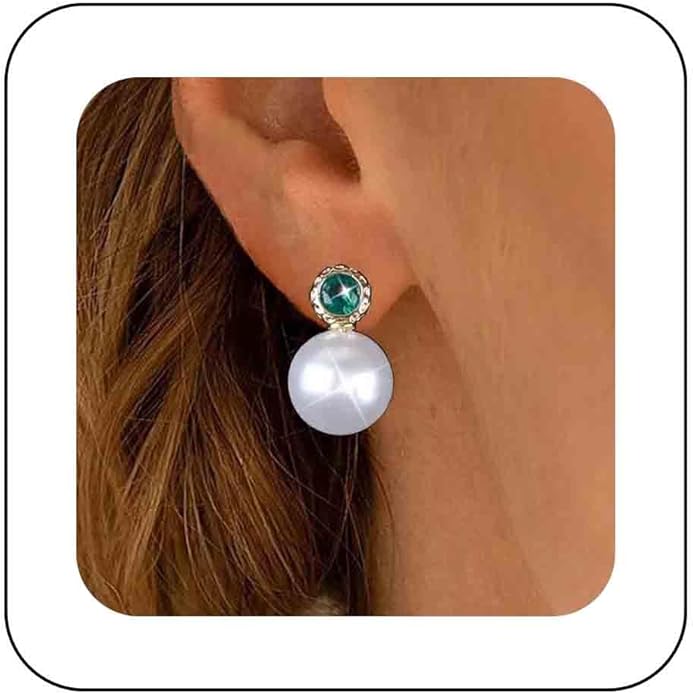 Vintage Emerald Pearl Earrings Gold Pearl Drop Earrings Green Emerald Studs Earrings Rhinestone Pearl Emerald Earrings Jewelry for Women-Velvo Beauty