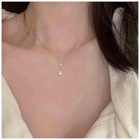 Vintage Tiny Teardrop Crystal Necklace Choker Gold Rhinestone Dot Pendant Necklace Chain Water Drop Choker Necklace Minimalism Necklace Chain Jewelry for Women and Girls-Velvo Beauty