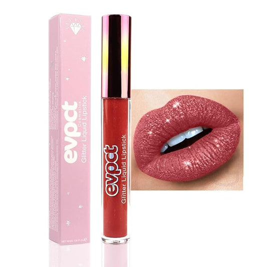 evpct 1Pcs Mauve Red Matte to Glitter Liquid Lipstick Lip Set Kit, Long Lasting Matte Diamond Glitter Lipstick Waterproof, Colorful Sparkly Glossy Metallic Shimmer Sparkle Lip Gloss for Women 02#-Velvo Beauty