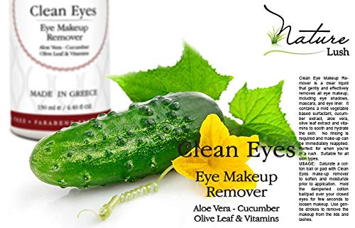 Nature Lush The Best Natural Eye & Face Makeup Remover - Oil Free - Rich Vitamins - Non Irritating – No Hazardous Chemicals - “Clean Eyes Made In Greece 4.4 oz-Velvo Beauty