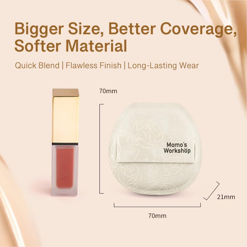 Satin White Flat-cut Shape Makeup Sponge,Firm Bounce Rubycell,Cushion Sponge with Wide PU Leather for Quick-Dry/Full Coverage Foundations, Cosmetic Puff,2pcs Beauty Puffs &Storage Case-Velvo Beauty