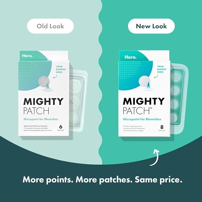 Mighty Patch Micropoint Large Hydrocolloid Pimple Patches for Face Blemishes from Hero Cosmetics, Acne Stickers for Early Stage Zits & Hidden Pimples, 395 Proprietary Micropoints, 8 Count-Velvo Beauty