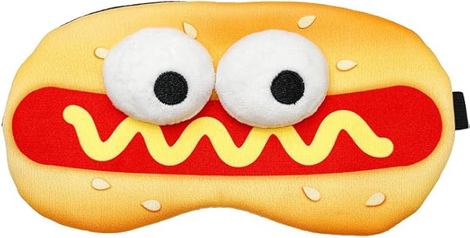 PERFECTSIGHT Sleep Eye Masks, Cute Plush Sleep Eye Cover Lightweight Adjustable Eyeshade Faux Fur Mask Cover for Women Men Sleep Travel Nap (Hotdog)-Velvo Beauty
