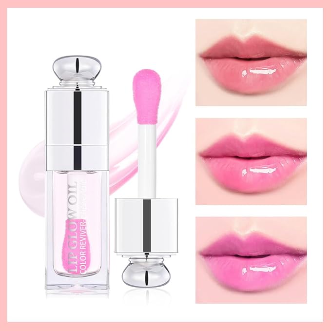 Moisturizing Lip Oil,No-Sticky Gloss Balm Care,Fruit Flavoured Oil for Dry Lip's Hydrating and Nourishing (002#Clear to Pink) 0.2 OZ-Velvo Beauty