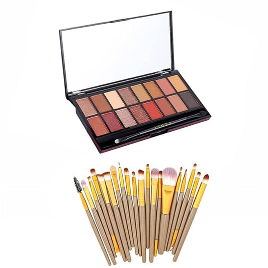 RUIGPRO Pro 16 Shades Eyeshadow Palette + 20 pcs Makeup Brushes Set High Pigmented Naked Nudes Shimmer Matte Metallic Smokey Eye Shadow Soft Synthetic Powder Cream Blending Brush Neutral Pallet-Velvo Beauty