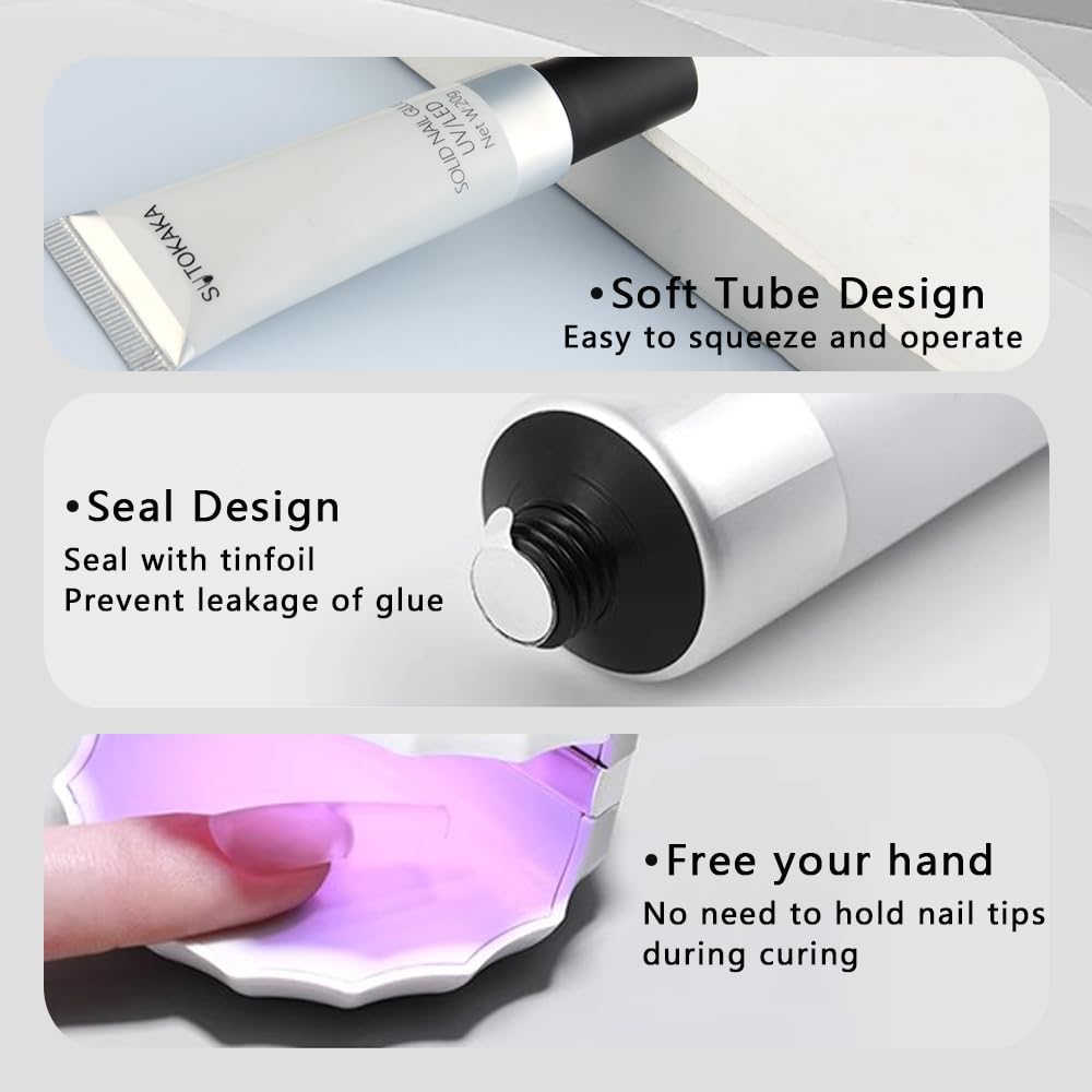 Solid Nail Glue Gel for Soft Gel Nail Tips, 20g Super Strong Nail Glue for Acrylic Nails Extension Press On Nails Fake Nails, Lamp Curing Needed Soak Off Nail Art Salon DIY at Home-Velvo Beauty