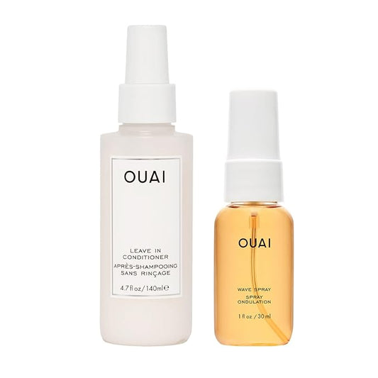 OUAI Full Size Leave In Conditioner & Deluxe Size Wave Spray Bundle - Hair Styling Products for Frizz Control, Volume, Texture & Added Shine (2 Count)-Velvo Beauty