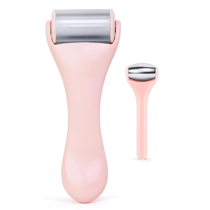 Ice Roller for Face and Eye 2 Pcs,Face Roller Skin Care for Puffiness,Migraine,Pain Relief,Eye Roller For Puffy Eyes Dark Circles,Stainless Steel Facial Roller (Pink)-Velvo Beauty