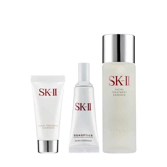 SK-II Pitera Aura 3 Piece Kit (2.5 Ounce Facial Treatment Essence + 0.57 Ounce Facial Treatment Cleanser + 0.33 Ounce Genoptics Aura Essence)-Velvo Beauty