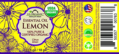 US Organic 100% Pure Lemon Essential Oil - USDA Certified Organic, Cold Pressed - W/Euro droppers (More Size Variations Available) (10 ml)-Velvo Beauty