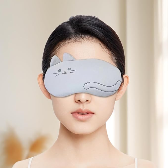 PERFECTSIGHT Kitty Sleep Eye Masks, Cute Plush Sleep Eye Cover Lightweight Adjustable Eyeshade Faux Fur Mask Cover for Women Men Sleep Travel Nap, Grey Cat-Velvo Beauty
