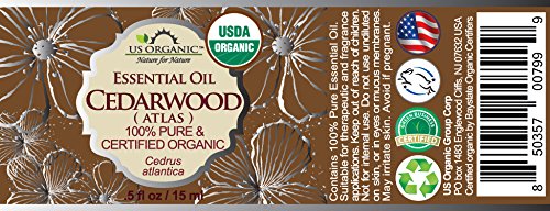 US Organic 100% Pure Cedarwood Essential Oil (Atlas) - USDA Certified Organic, Steam Distilled (More Size Variations Available) (15 ml / .5 fl oz)-Velvo Beauty
