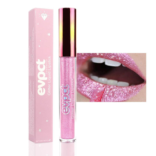 evpct 1Pcs Pink Glitter Metallic Shimmer Diamond Lipstick Lip Gloss for Women Long Lasting Waterproof, Light Bright Rose Pink Sparkle Glitter Matte Liquid Lipstick Lip Makeup Kit, 09#-Velvo Beauty