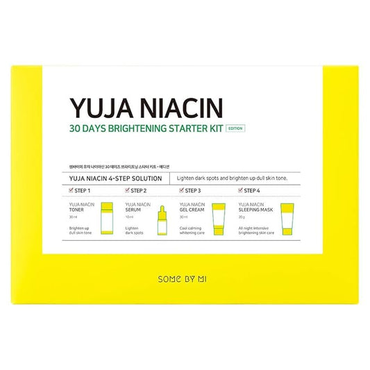 SOME BY MI Yuja Niacin 30 Days Brightening Starter Kit/Toner 1.01Oz, Serum 0.33Oz, Gel Cream 1.01Oz, Sleeping Mask 0.67Oz / Melasma and Blemish Care/Facial Skin Care Set-Velvo Beauty