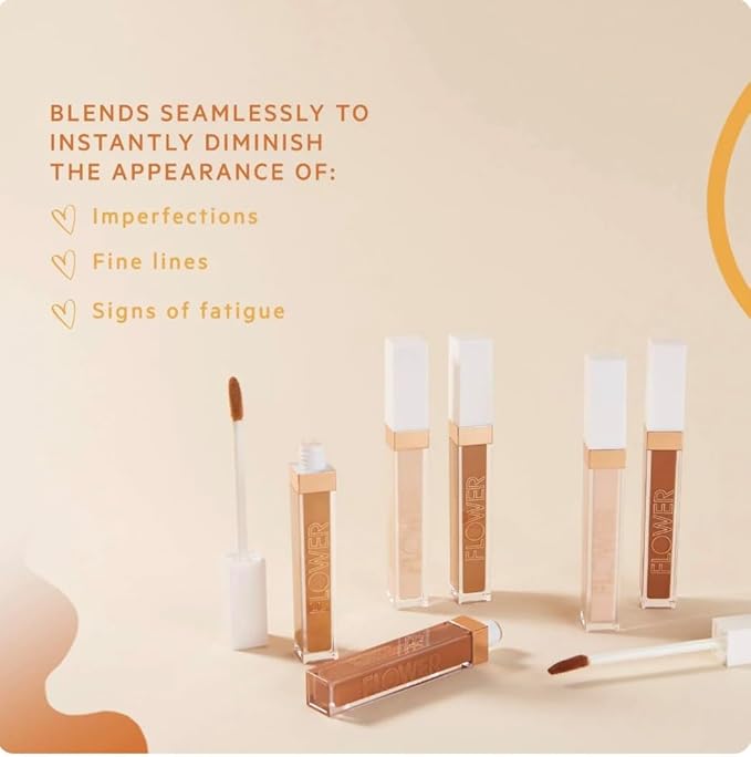 FLOWER BEAUTY By Drew Barrymore Light Illusion Full Coverage Concealer - Diffuse Dark Under Eye Circles + Blurs Blemishes - Weightless Formula + Crease Proof Makeup (Almond)-Velvo Beauty