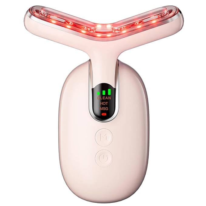 Neck Face Massager, Multifunctional Facial Massager, Face Sculpting Tool for Skin Care with Vibration, Thermal (Pink Silver)-Velvo Beauty