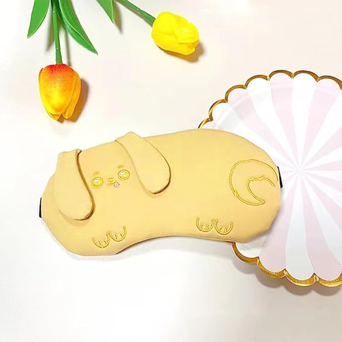 PERFECTSIGHT Eye Mask, Cute Plush Lightweight Adjustable Eyeshade, Faux Fur Cover for Women Men Sleep Travel Nap, Yellow Puppy-Velvo Beauty